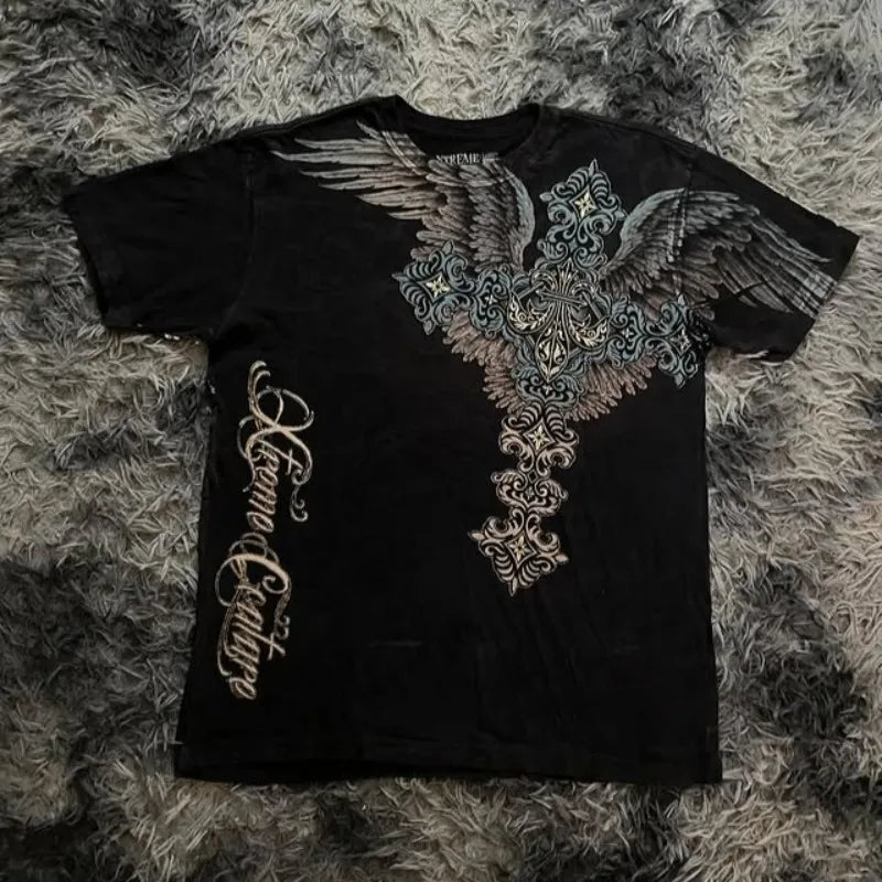 Xtreme Couture T-shirt Man 2000s Retro Bible Scripture Big Picture Printed Short Sleeves High Street Gothic Tide Cotton T shirts