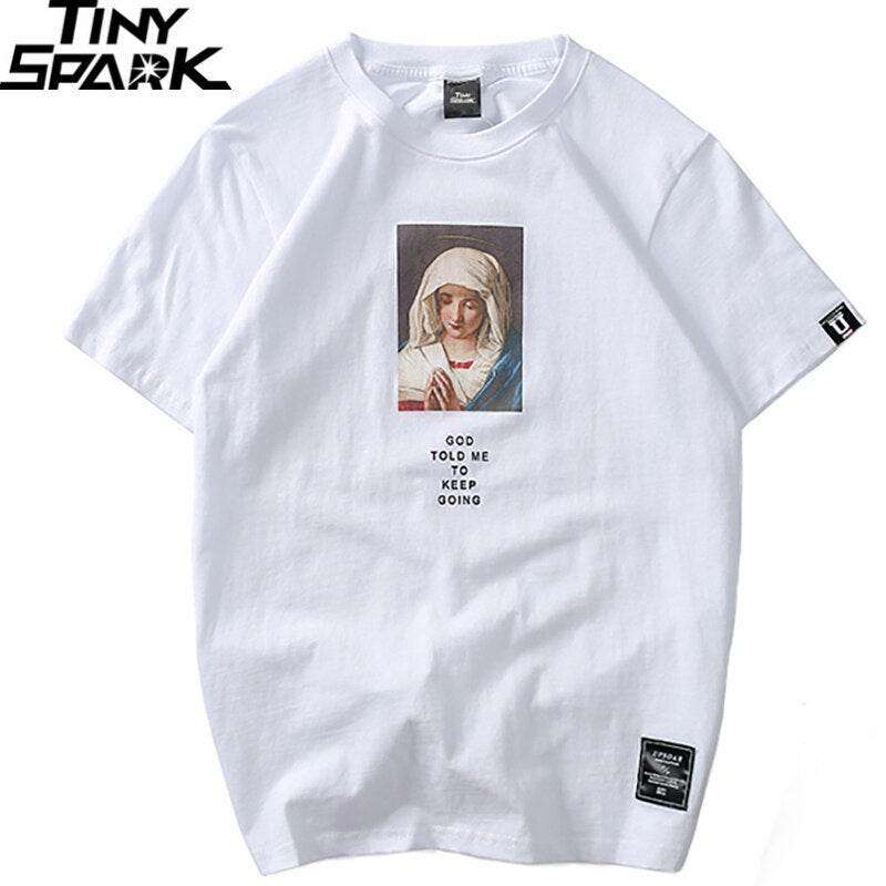 Summer Men's T Shirts Virgin Mary Printed Casual Short Sleeve T-Shirt Cotton Hip Hop Tops Tee Fashion Streetwear Tshirt New