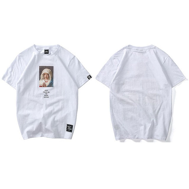 Summer Men's T Shirts Virgin Mary Printed Casual Short Sleeve T-Shirt Cotton Hip Hop Tops Tee Fashion Streetwear Tshirt New