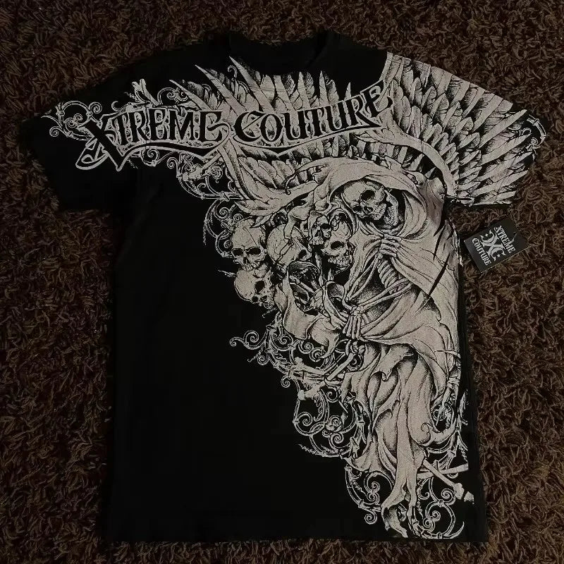 Xtreme Couture T-shirt Man 2000s Retro Bible Scripture Big Picture Printed Short Sleeves High Street Gothic Tide Cotton T shirts