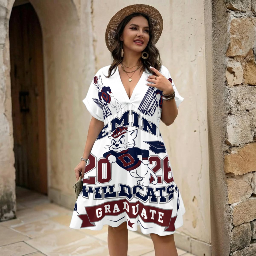 All-Over Print Women’s Floral V-Neck Short Sleeve Dress