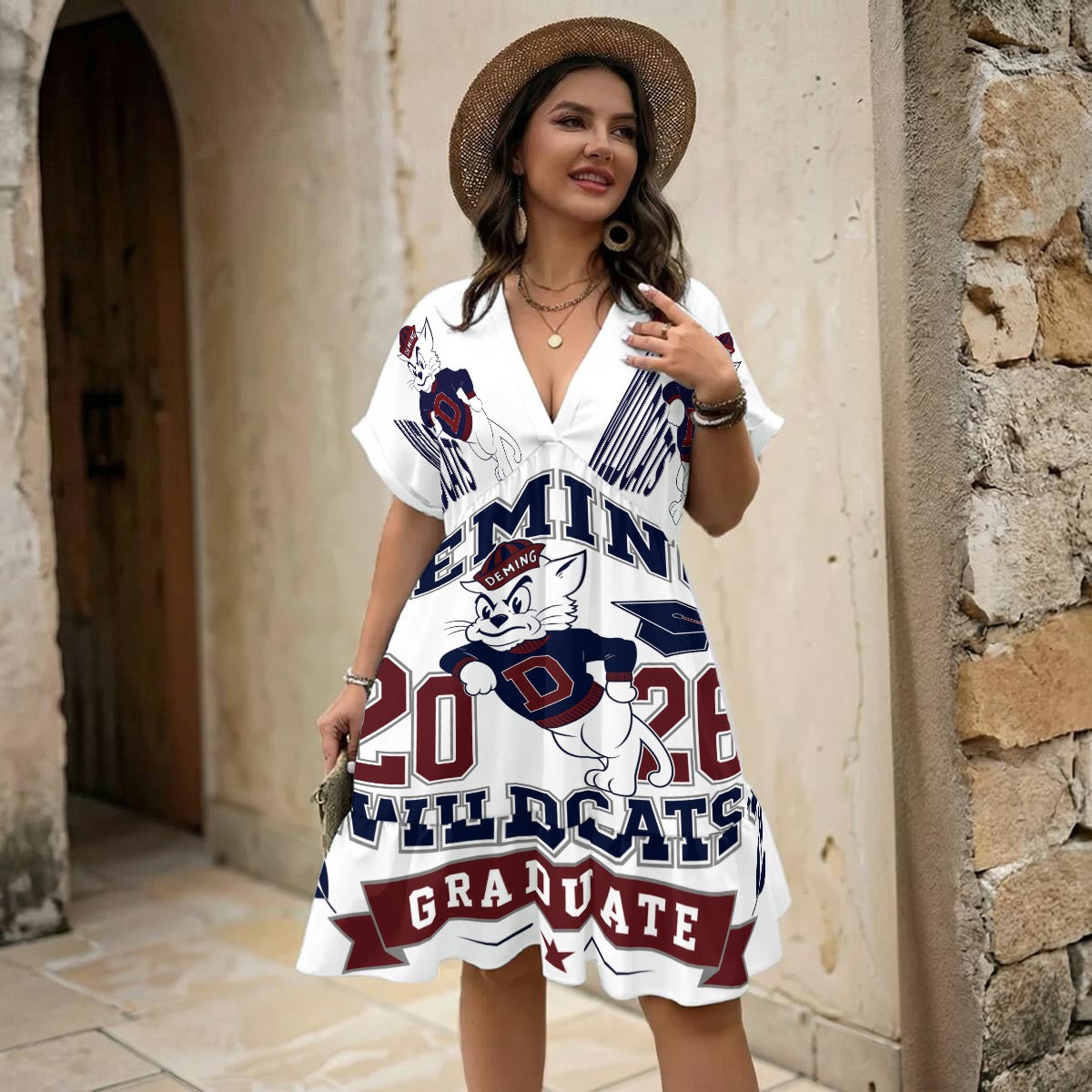 All-Over Print Women’s Floral V-Neck Short Sleeve Dress