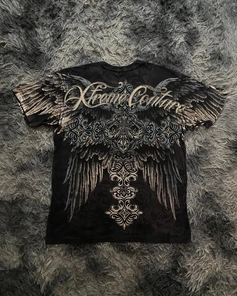 Xtreme Couture T-shirt Man 2000s Retro Bible Scripture Big Picture Printed Short Sleeves High Street Gothic Tide Cotton T shirts