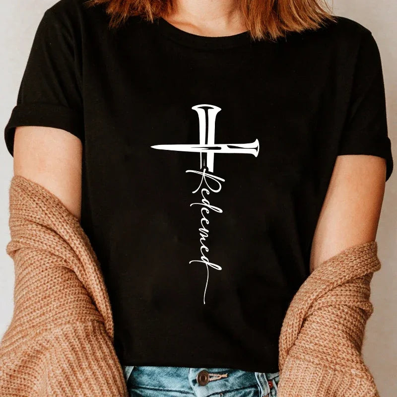 Redeemed Cross Nails T-shirt Catholic Jesus Faith Tee Shirt Top Scripture Unisex Christian Religion Easter Tshirt Dropshipping