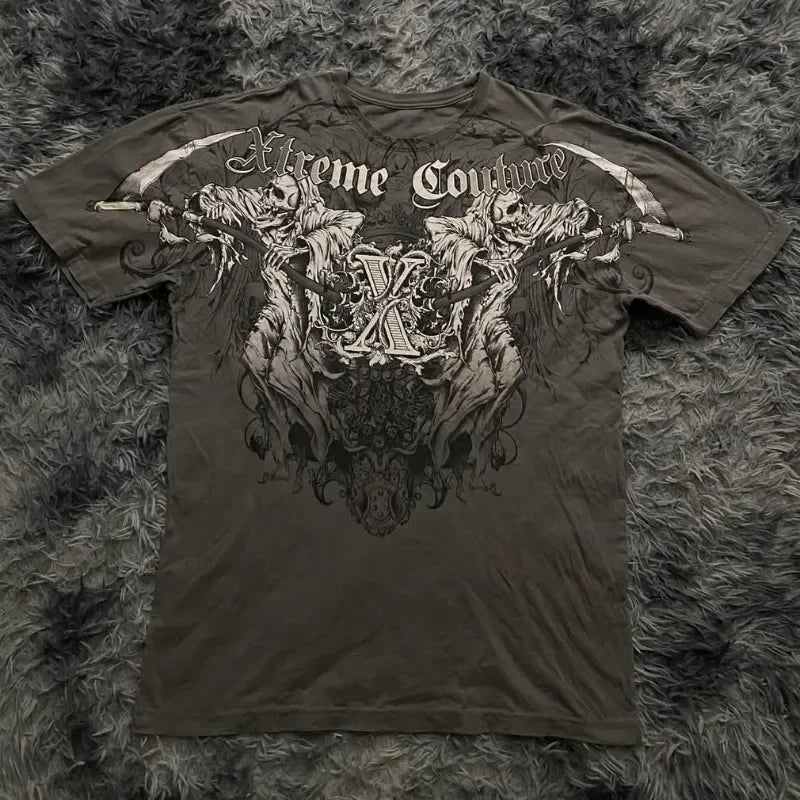 Xtreme Couture T-shirt Man 2000s Retro Bible Scripture Big Picture Printed Short Sleeves High Street Gothic Tide Cotton T shirts
