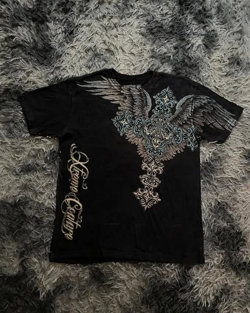 Xtreme Couture T-shirt Man 2000s Retro Bible Scripture Big Picture Printed Short Sleeves High Street Gothic Tide Cotton T shirts