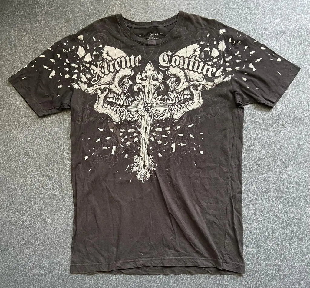 Xtreme Couture T-shirt Man 2000s Retro Bible Scripture Big Picture Printed Short Sleeves High Street Gothic Tide Cotton T shirts