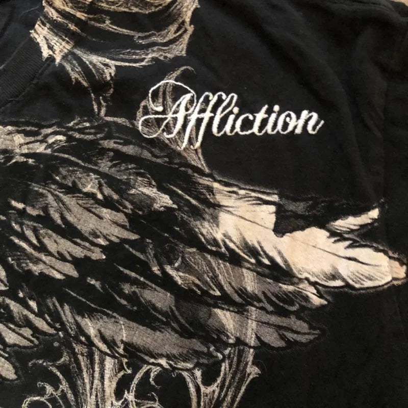 Affliction Gothic T-Shirt Angel Scripture Y2K Streetwear Men's Vintage Graphic Tee Soft Cotton Baggy Fit Harajuku Casual Top