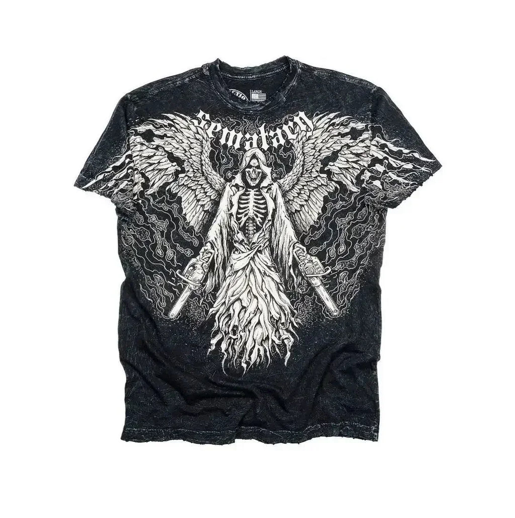 Affliction Gothic T-Shirt Angel Scripture Y2K Streetwear Men's Vintage Graphic Tee Soft Cotton Baggy Fit Harajuku Casual Top