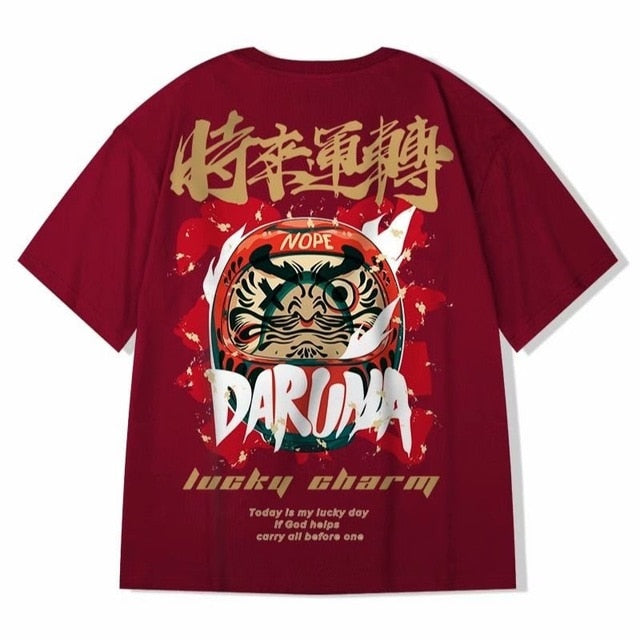Men's T-Shirts  Chinese Style Lucky Printed Short Sleeve Tshirts Summer Hip Hop Casual Cotton Tops Tees Streetwear