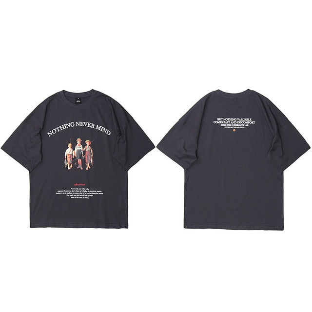 Mens Hip Hop T Shirts Streetwear Retro Childhood Harajuku Tshirt Short Sleeve Summer T-Shirt Cotton Tops Tees Black White