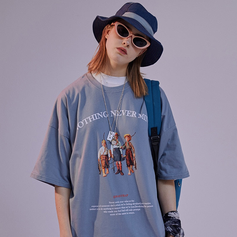 Mens Hip Hop T Shirts Streetwear Retro Childhood Harajuku Tshirt Short Sleeve Summer T-Shirt Cotton Tops Tees Black White