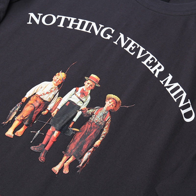 Mens Hip Hop T Shirts Streetwear Retro Childhood Harajuku Tshirt Short Sleeve Summer T-Shirt Cotton Tops Tees Black White