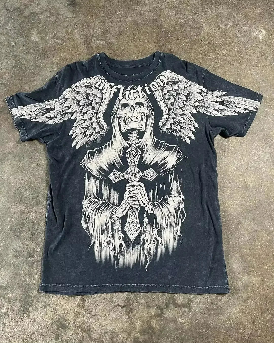 Affliction Gothic T-Shirt Angel Scripture Y2K Streetwear Men's Vintage Graphic Tee Soft Cotton Baggy Fit Harajuku Casual Top
