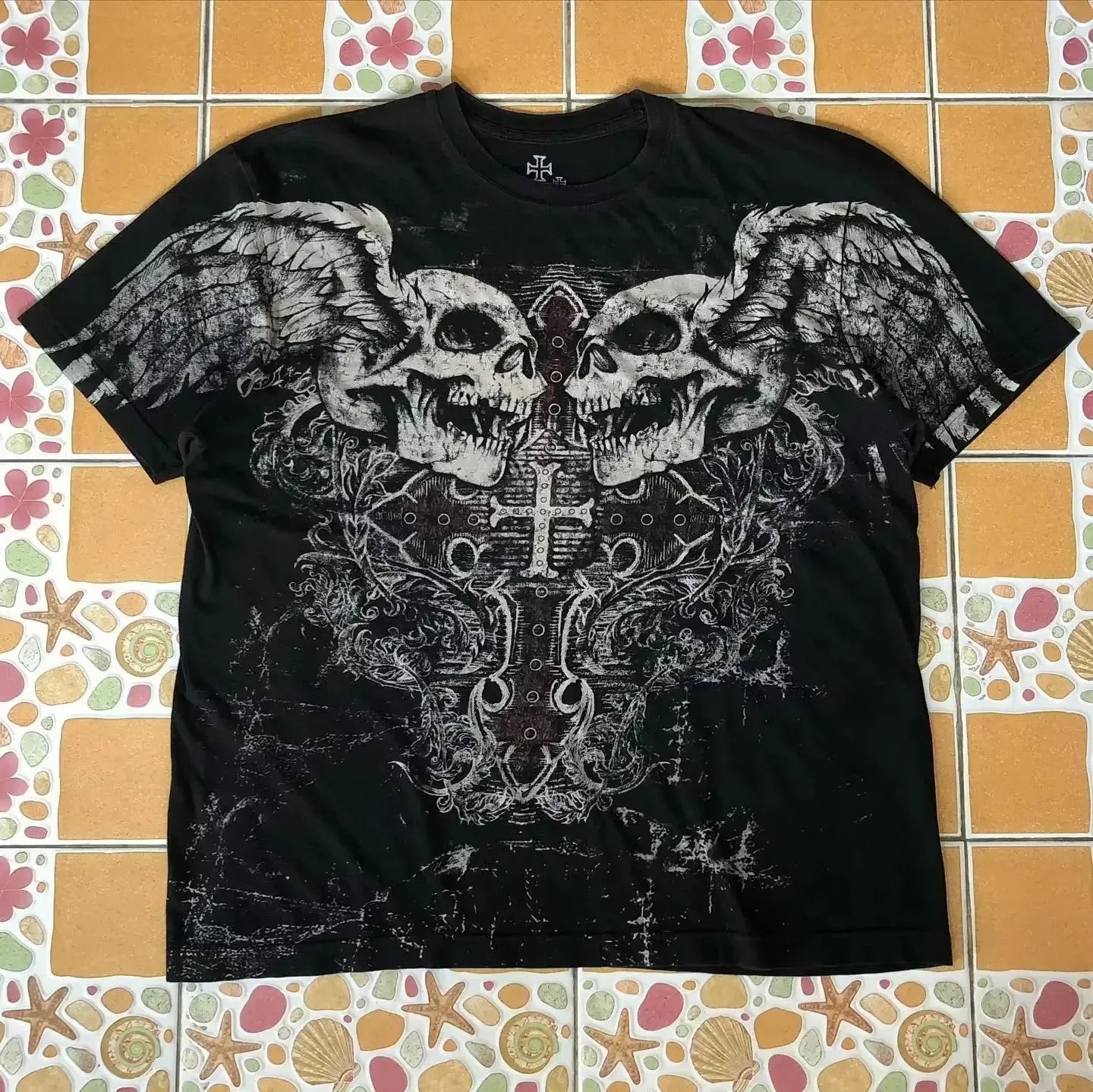 Affliction Gothic T-Shirt Angel Scripture Y2K Streetwear Men's Vintage Graphic Tee Soft Cotton Baggy Fit Harajuku Casual Top