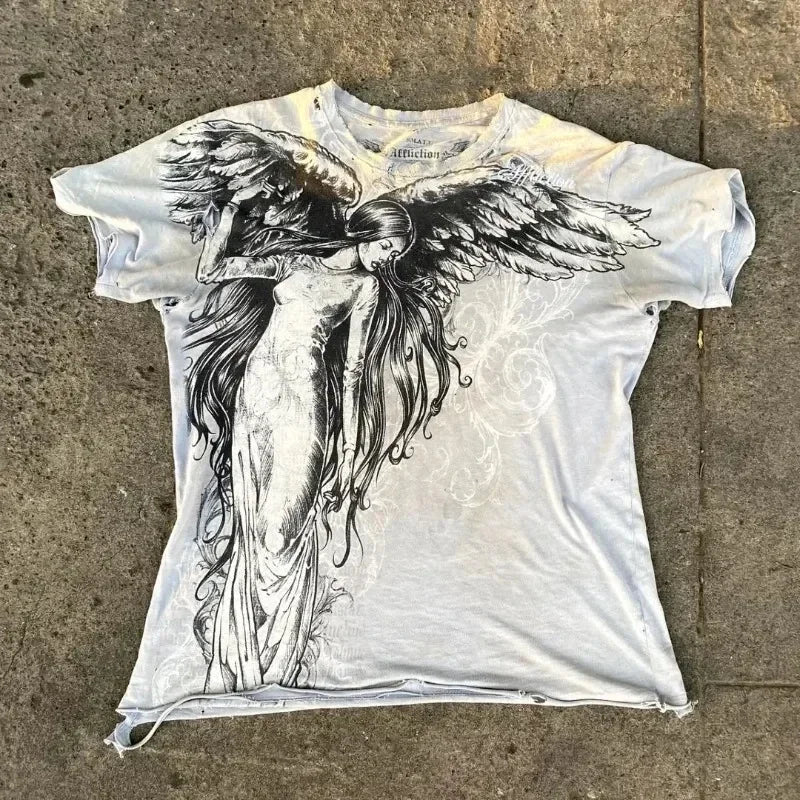 Xtreme Couture T-shirt Man 2000s Retro Bible Scripture Big Picture Printed Short Sleeves High Street Gothic Tide Cotton T shirts