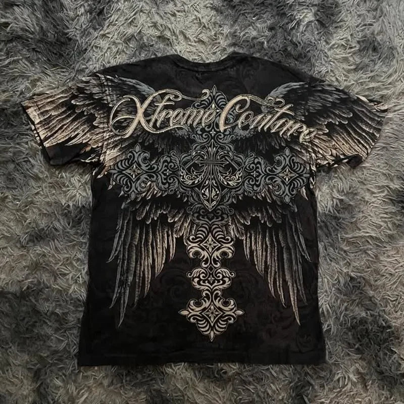 Xtreme Couture T-shirt Man 2000s Retro Bible Scripture Big Picture Printed Short Sleeves High Street Gothic Tide Cotton T shirts