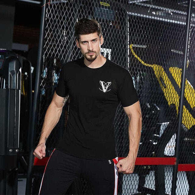 Casual Fashion Printed Gyms T-shirt Fitness Bodybuilding Short sleeve Cotton T shirts Slim Tee Top Male Workout Clothing