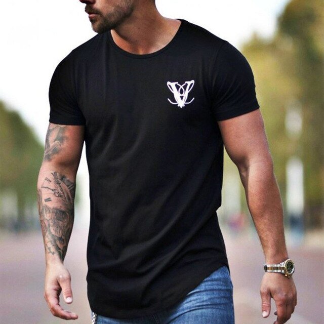 Casual Fashion Printed Gyms T-shirt Fitness Bodybuilding Short sleeve Cotton T shirts Slim Tee Top Male Workout Clothing