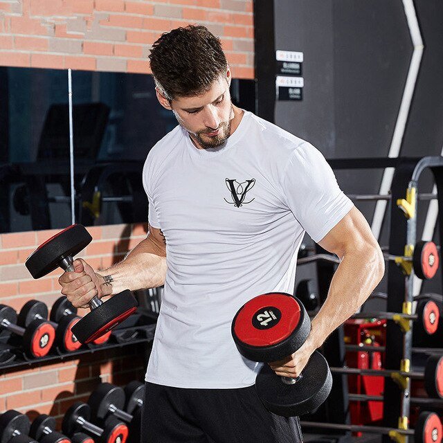 Casual Fashion Printed Gyms T-shirt Fitness Bodybuilding Short sleeve Cotton T shirts Slim Tee Top Male Workout Clothing