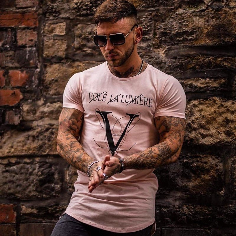 Casual Fashion Printed Gyms T-shirt Fitness Bodybuilding Short sleeve Cotton T shirts Slim Tee Top Male Workout Clothing