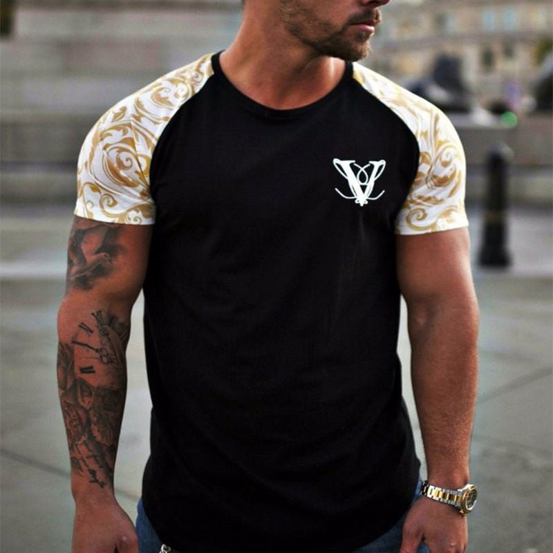 Casual Fashion Printed Gyms T-shirt Fitness Bodybuilding Short sleeve Cotton T shirts Slim Tee Top Male Workout Clothing