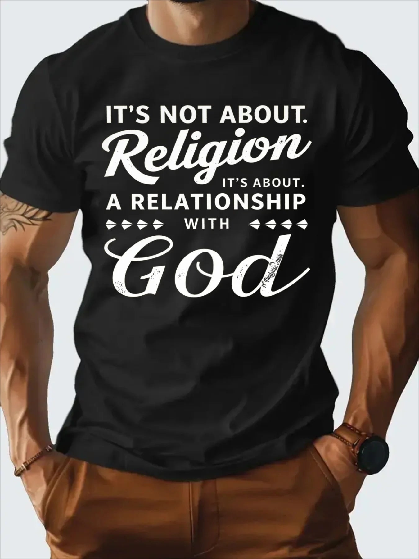 Men's Christian Faith T-Shirt - "It's Not About Religion, It's About Relationship With God" Scripture Design - 100% Cotton 180g