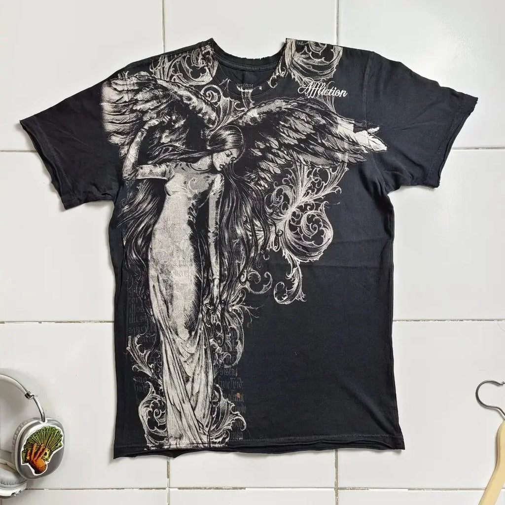 Xtreme Couture T-shirt Man 2000s Retro Bible Scripture Big Picture Printed Short Sleeves High Street Gothic Tide Cotton T shirts