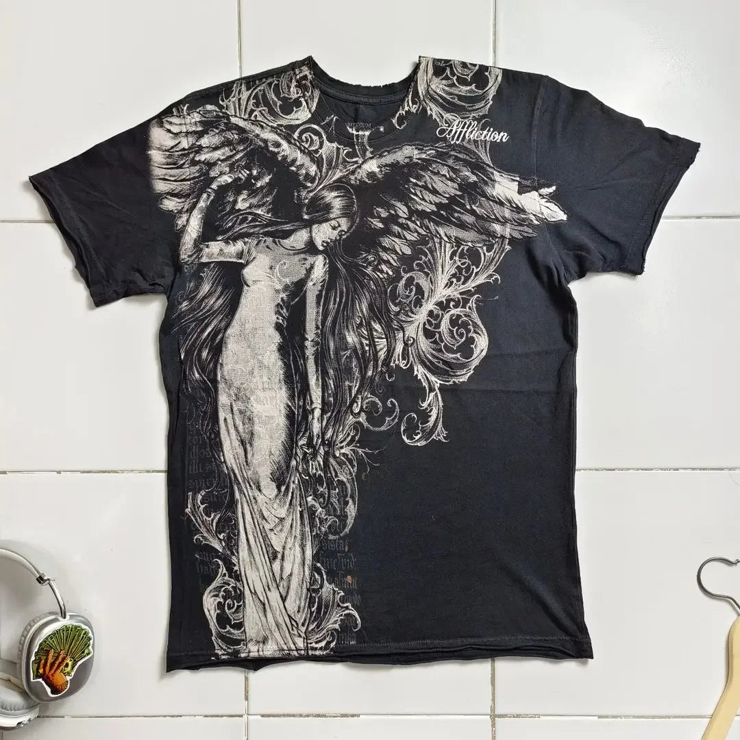 Xtreme Couture T-shirt Man 2000s Retro Bible Scripture Big Picture Printed Short Sleeves High Street Gothic Tide Cotton T shirts