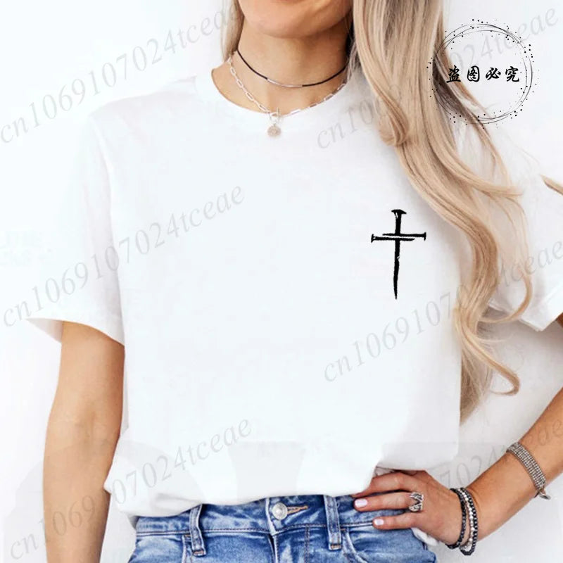 Be Strong and Courageous Bible Verse Tee,Minimalist Cross Christian Shirt,Inspirational Scripture Women's T-Shirt Gift for Faith