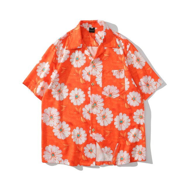 Daisy Flower Print Hip Hop Shirts Short Sleeve Summer Beach Streetwear Hawaiian Shirts Men Casual Harajuku Aloha Shirt