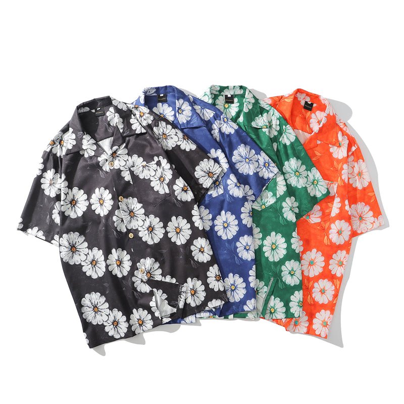 Daisy Flower Print Hip Hop Shirts Short Sleeve Summer Beach Streetwear Hawaiian Shirts Men Casual Harajuku Aloha Shirt