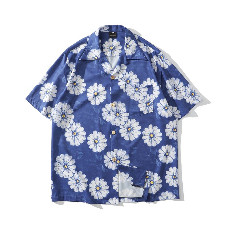 Daisy Flower Print Hip Hop Shirts Short Sleeve Summer Beach Streetwear Hawaiian Shirts Men Casual Harajuku Aloha Shirt