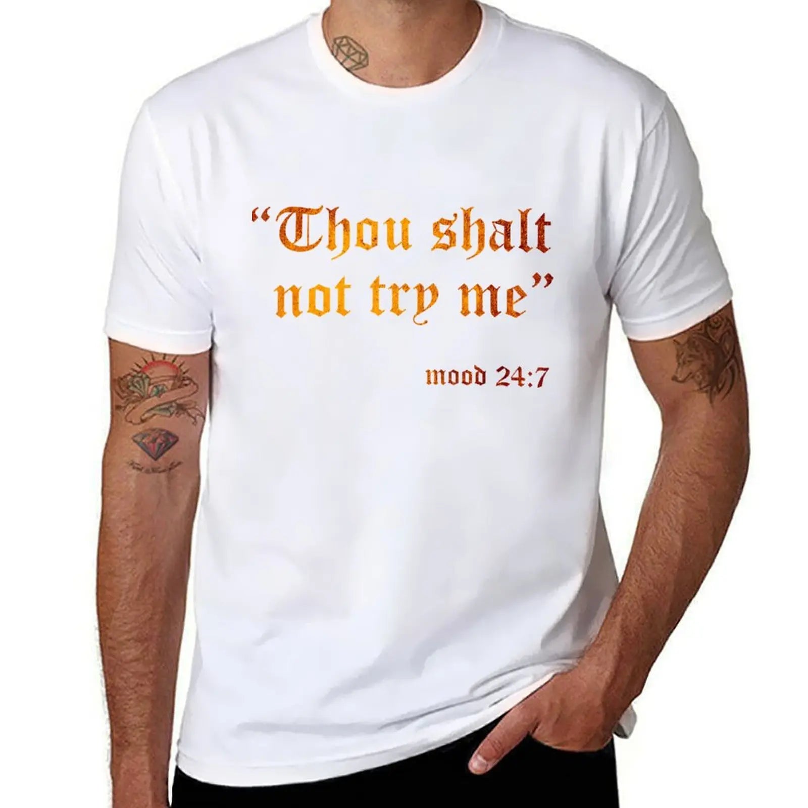 Shall 7 Fake Scripture Funny 24 Try Mood Sarcasm Not Thou Me T-Shirt Plus Size Street Style Tee