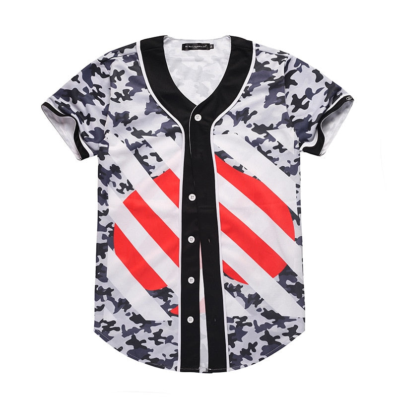 3D Short Sleeve T shirt Men Baseball Jersey Sport Slim Fit V Neck T-shirts Casual Streetwear Trendy Style