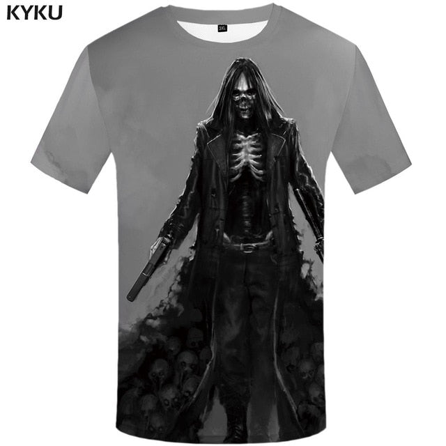 Skull T shirt Men Metal Tshirt Printed Rose Anime Clothes War Shirt Print Harajuku T-shirts 3d Mens Clothing